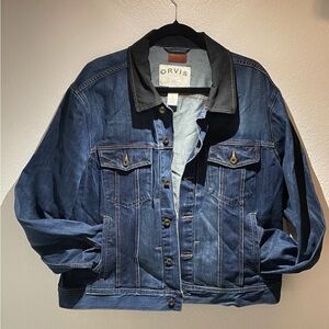 VINTAGE ORVIS DENIM BLUE JEAN JACKET BLACK COLLAR MEN XLARGE